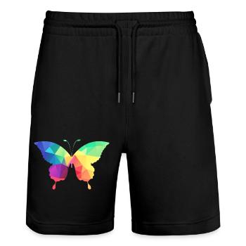 Bunter Schmetterling - Stanley/Stella Unisex Bio Joggingshorts Trainer  - Schwarz - Vorne - Nik (191cm) & Marisol (170cm)