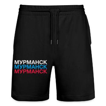 MURMANSK Russland Flagge Kyrillisch - Stanley/Stella Unisex Bio Joggingshorts Trainer  - Schwarz - Vorne - Nik (191cm) & Marisol (170cm)