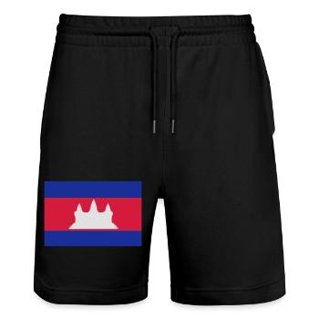 Flag of Cambodia - Stanley/Stella Trainer Unisex Organic Jogging Shorts - black - Front - Nik (191cm) & Marisol (170cm)