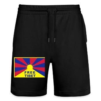 Free Tibet - Stanley/Stella Trainer Unisex Organic Jogging Shorts - black - Front - Nik (191cm) & Marisol (170cm)