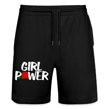 Girl Power Rose Typography - Stanley/Stella Trainer Unisex Organic Jogging Shorts - black - Front - Nik (191cm) & Marisol (170cm)