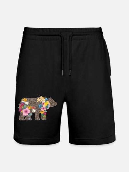 A bear with flowers - Stanley/Stella Trainer Unisex Organic Jogging Shorts - black