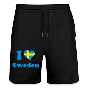 I love Sweden - Stanley/Stella Trainer Unisex Organic Jogging Shorts - black - Front - Nik (191cm) & Marisol (170cm)