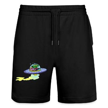 Alien alien spacecraft - Stanley/Stella Trainer Unisex Organic Jogging Shorts - black - Front - Nik (191cm) & Marisol (170cm)
