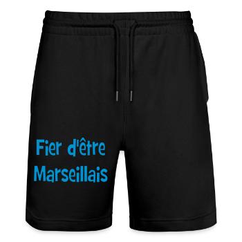 Fier d'être marseillais - Short de jogging bio TRAINER Stanley/Stella unisexe - noir - Devant - Nik (191cm) & Marisol (170cm)