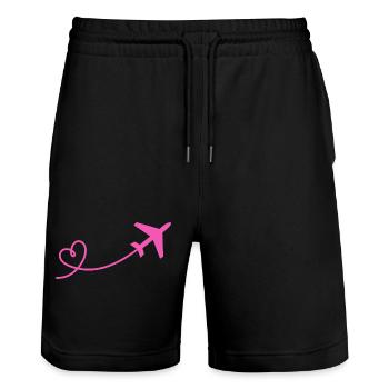 Airplane flyer with heart in pink - Stanley/Stella Trainer Unisex Organic Jogging Shorts - black - Front - Nik (191cm) & Marisol (170cm)