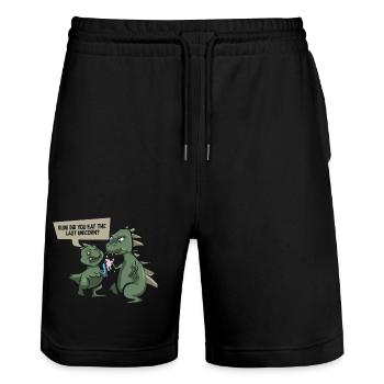 Funny dinosaur shirt - last unicorn - - Stanley/Stella Trainer Unisex Organic Jogging Shorts - black - Front - Nik (191cm) & Marisol (170cm)