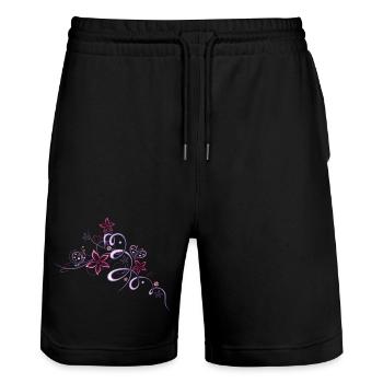 Ranke mit Blüten und Schmetterlingen, Sommer. - Stanley/Stella Unisex Bio Joggingshorts Trainer  - Schwarz - Vorne - Nik (191cm) & Marisol (170cm)
