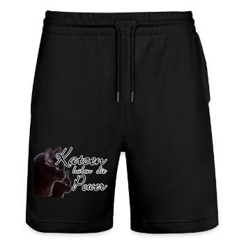 Katzen Katze Tier Haustier Spruch Liebe Geschenk - Stanley/Stella Unisex Bio Joggingshorts Trainer  - Schwarz - Vorne - Nik (191cm) & Marisol (170cm)