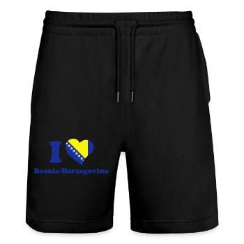 Ich liebe Bosnien und Herzegowina - Stanley/Stella Unisex Bio Joggingshorts Trainer  - Schwarz - Vorne - Nik (191cm) & Marisol (170cm)