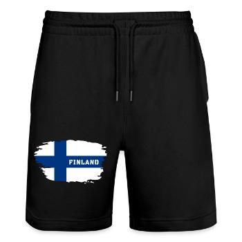 Finnland Flagge / Geschenk Helsinki Skandinavien - Stanley/Stella Unisex Bio Joggingshorts Trainer  - Schwarz - Vorne - Nik (191cm) & Marisol (170cm)