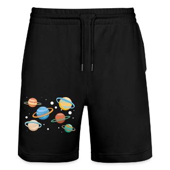 Saturn Planeten - Stanley/Stella Unisex Bio Joggingshorts Trainer  - Schwarz - Vorne - Nik (191cm) & Marisol (170cm)