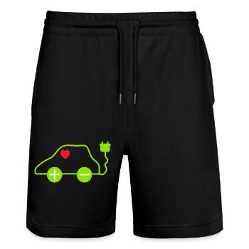 Green E-Car Heart Design - Stanley/Stella Trainer Unisex Organic Jogging Shorts - black - Front - Nik (191cm) & Marisol (170cm)