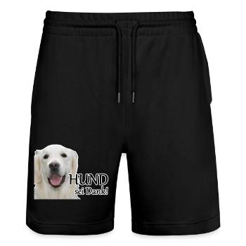 Hund sei Dank Tier Haustier Hunde Spruch Geschenk - Stanley/Stella Unisex Bio Joggingshorts Trainer  - Schwarz - Vorne - Nik (191cm) & Marisol (170cm)
