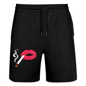 Smoker - Stanley/Stella Trainer Unisex Organic Jogging Shorts - black - Front - Nik (191cm) & Marisol (170cm)