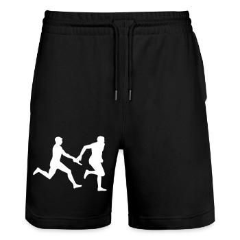 Staffellauf - Staffelläufer - Stanley/Stella Unisex Bio Joggingshorts Trainer  - Schwarz - Vorne - Nik (191cm) & Marisol (170cm)
