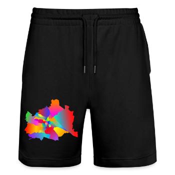 buntes Wien, tolerantes Wien, Wiener Bezirke - Stanley/Stella Unisex Bio Joggingshorts Trainer  - Schwarz - Vorne - Nik (191cm) & Marisol (170cm)