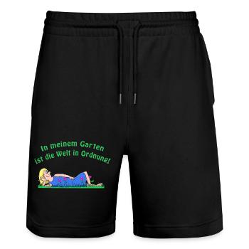 Mein Garten - Stanley/Stella Unisex Bio Joggingshorts Trainer  - Schwarz - Vorne - Nik (191cm) & Marisol (170cm)