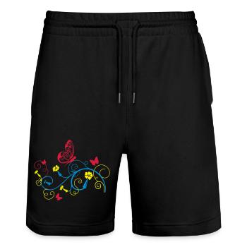 Schmetterling - Stanley/Stella Unisex Bio Joggingshorts Trainer  - Schwarz - Vorne - Nik (191cm) & Marisol (170cm)