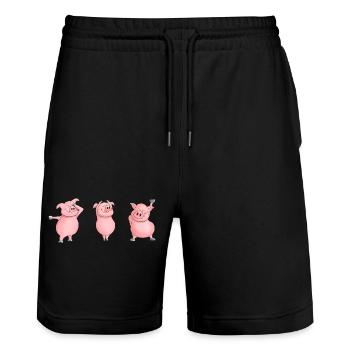 Ulkige Schweinchen - Stanley/Stella Unisex Bio Joggingshorts Trainer  - Schwarz - Vorne - Nik (191cm) & Marisol (170cm)