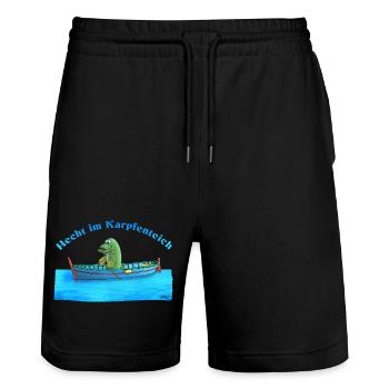 Hecht im Karpfenteich - Stanley/Stella Unisex Bio Joggingshorts Trainer  - Schwarz - Vorne - Nik (191cm) & Marisol (170cm)