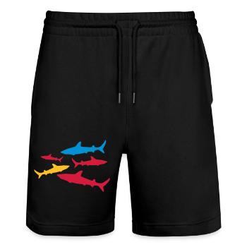 shark - Stanley/Stella Trainer Unisex Organic Jogging Shorts - black - Front - Nik (191cm) & Marisol (170cm)