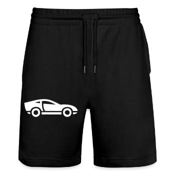 sports car - Stanley/Stella Trainer Unisex Organic Jogging Shorts - black - Front - Nik (191cm) & Marisol (170cm)