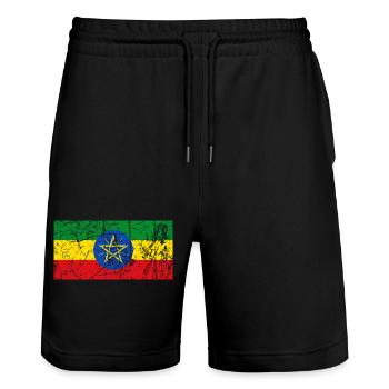 Ethiopia Africa flag vintage effect - Stanley/Stella Trainer Unisex Organic Jogging Shorts - black - Front - Nik (191cm) & Marisol (170cm)