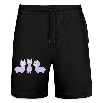 Drei Alpakas - Stanley/Stella Unisex Bio Joggingshorts Trainer  - Schwarz - Vorne - Nik (191cm) & Marisol (170cm)