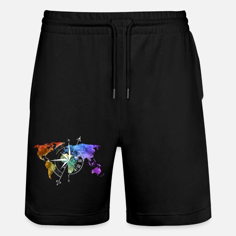World map compass white - Stanley/Stella Trainer Unisex Organic Jogging Shorts - black