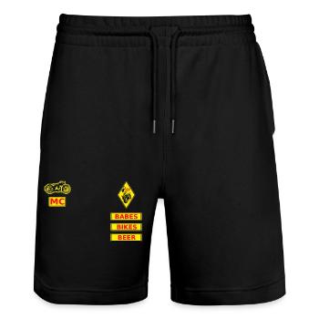 Vintage Motorcycle Club Logo Design - Stanley/Stella Trainer Unisex Organic Jogging Shorts - black - Front - Nik (191cm) & Marisol (170cm)
