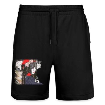 japanese mafia portrait - Stanley/Stella Trainer Unisex Organic Jogging Shorts - black - Front - Nik (191cm) & Marisol (170cm)