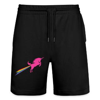 Einhorn Regenbogen Furz - Stanley/Stella Unisex Bio Joggingshorts Trainer  - Schwarz - Vorne - Nik (191cm) & Marisol (170cm)