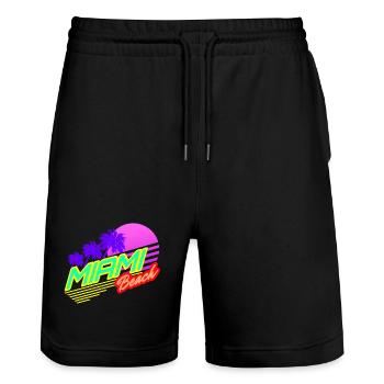 Miami Beach Sunset - Stanley/Stella Trainer Unisex Organic Jogging Shorts - black - Front - Nik (191cm) & Marisol (170cm)