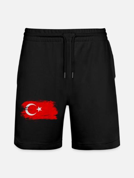 Turkey Flag / Gift Istanbul Izmir - Stanley/Stella Trainer Unisex Organic Jogging Shorts - black