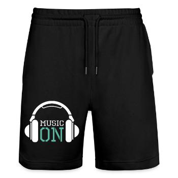 Casque Musique Amour DJ Techno Hip Hop Icône du logo - Short de jogging bio TRAINER Stanley/Stella unisexe - noir - Devant - Nik (191cm) & Marisol (170cm)