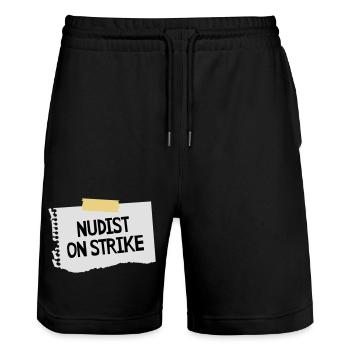 Nudist on strike - Stanley/Stella Unisex Bio Joggingshorts Trainer  - Schwarz - Vorne - Nik (191cm) & Marisol (170cm)