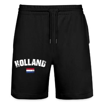 Holland Distressed Typography - Stanley/Stella Trainer Unisex Organic Jogging Shorts - black - Front - Nik (191cm) & Marisol (170cm)