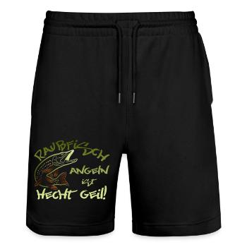 Hecht angeln Raubfisch Fischer Angler - Stanley/Stella Unisex Bio Joggingshorts Trainer  - Schwarz - Vorne - Nik (191cm) & Marisol (170cm)