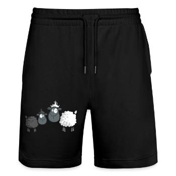 Black and white sheep - Cartoon - Gift - Baby - Stanley/Stella Trainer Unisex Organic Jogging Shorts - black - Front - Nik (191cm) & Marisol (170cm)
