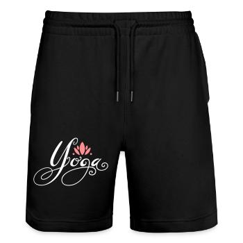 Yoga logo with lotus flower lotus flower - Stanley/Stella Trainer Unisex Organic Jogging Shorts - black - Front - Nik (191cm) & Marisol (170cm)