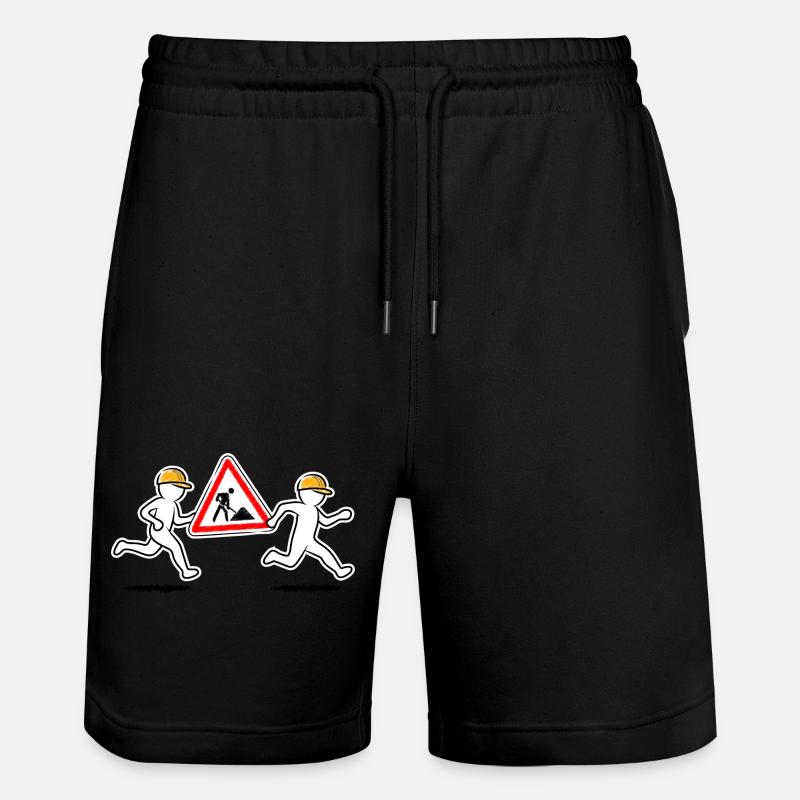 Zwei Bauarbeiter tragen ein Baustellenschild - Stanley/Stella Unisex Bio Joggingshorts Trainer  - Schwarz