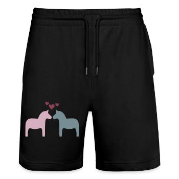 Dalapferd Paar Herzen Liebe Valentinstag Skandi - Stanley/Stella Unisex Bio Joggingshorts Trainer  - Schwarz - Vorne - Nik (191cm) & Marisol (170cm)