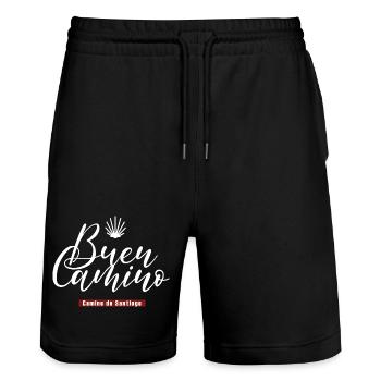 Buen Camino Jakobsweg Camino de Santiago - Stanley/Stella Trainer Unisex Organic Jogging Shorts - black - Front - Nik (191cm) & Marisol (170cm)