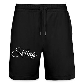 Obertauern Skiing (Weiß) Apres-Ski Skifahrerin - Stanley/Stella Unisex Bio Joggingshorts Trainer  - Schwarz - Vorne - Nik (191cm) & Marisol (170cm)