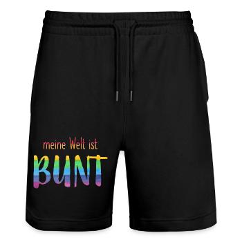 Meine Welt ist bunt - Regenbogen -fröhlich - Stanley/Stella Unisex Bio Joggingshorts Trainer  - Schwarz - Vorne - Nik (191cm) & Marisol (170cm)