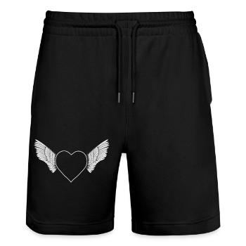 Heart with wings- white- - Stanley/Stella Trainer Unisex Organic Jogging Shorts - black - Front - Nik (191cm) & Marisol (170cm)