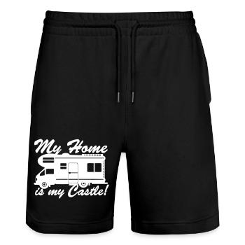 Motorhome, RV My Home is my Castle ... / + - Stanley/Stella Trainer Unisex Organic Jogging Shorts - black - Front - Nik (191cm) & Marisol (170cm)