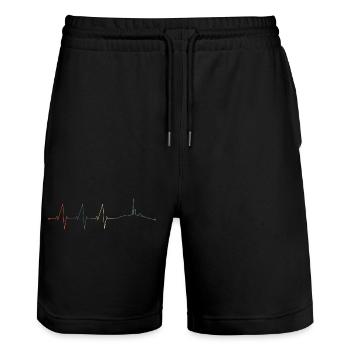Heartbeat chunk resin mountains pulse vintage retro - Stanley/Stella Trainer Unisex Organic Jogging Shorts - black - Front - Nik (191cm) & Marisol (170cm)
