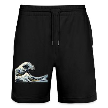 The Wave | The Wave | Katsushika Hokusai - Stanley/Stella Trainer Unisex Organic Jogging Shorts - black - Front - Nik (191cm) & Marisol (170cm)